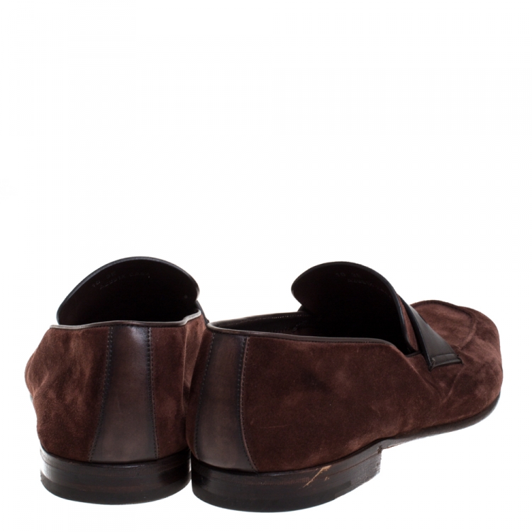 Pre Owned Ermenegildo Zegna Brown Suede Asola Penny Loafers Size 44