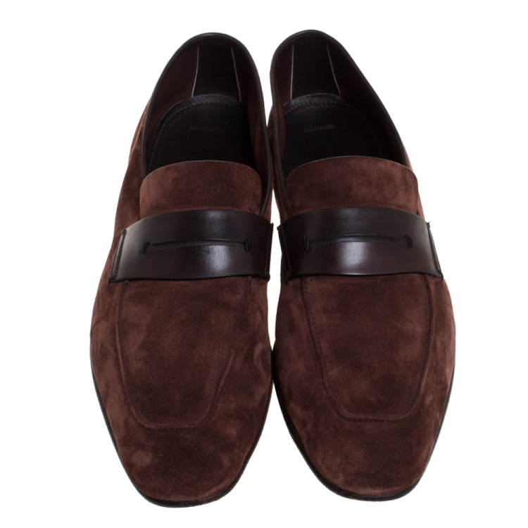 Pre Owned Ermenegildo Zegna Brown Suede Asola Penny Loafers Size 44