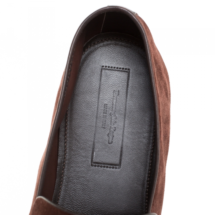 Pre Owned Ermenegildo Zegna Brown Suede Asola Penny Loafers Size 44