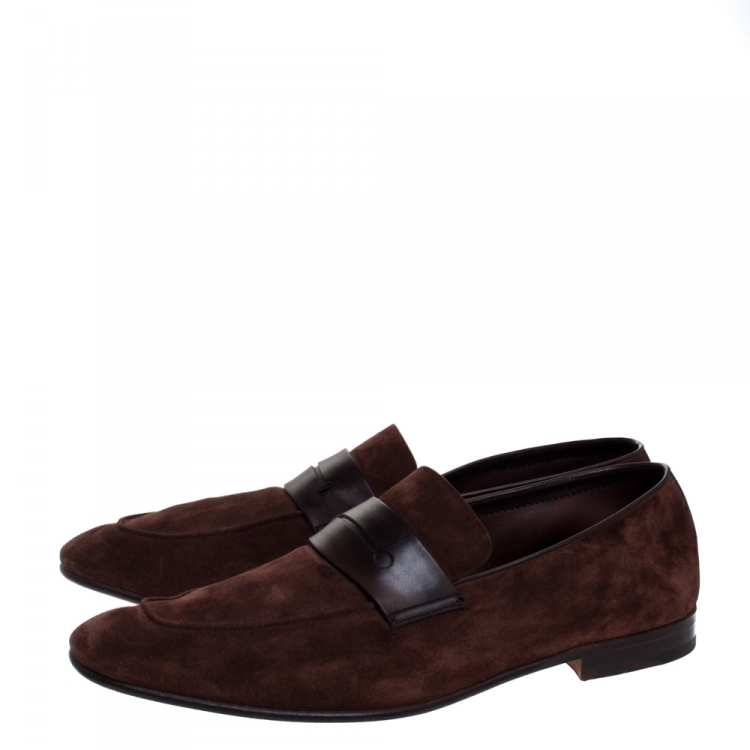 Pre Owned Ermenegildo Zegna Brown Suede Asola Penny Loafers Size 44