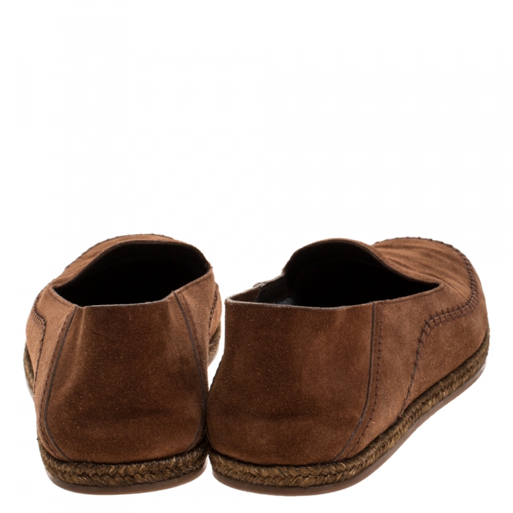Pre Owned Ermenegildo Zegna Brown Suede Leather Penny Espadrille Loafers Size 41.5