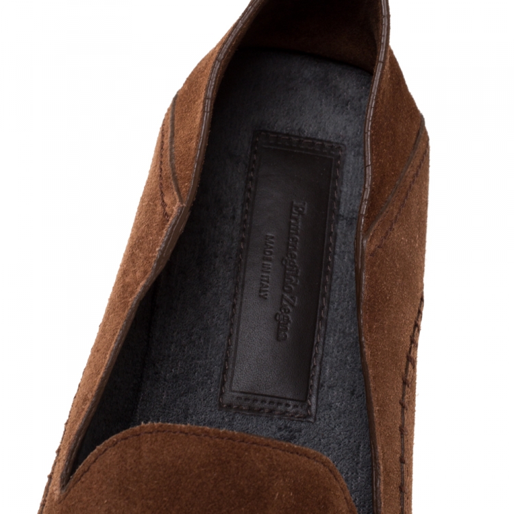 Pre Owned Ermenegildo Zegna Brown Suede Leather Penny Espadrille Loafers Size 41.5