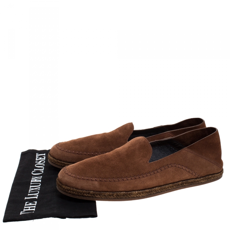 Pre Owned Ermenegildo Zegna Brown Suede Leather Penny Espadrille Loafers Size 41.5