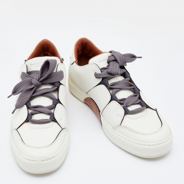Pre Owned Ermenegildo Zegna Off White Leather Tiziano Sneakers Size 42