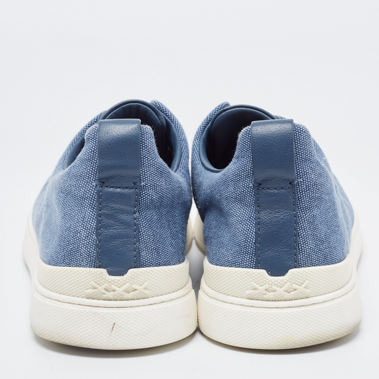 Pre Owned Ermenegildo Zegna Blue Denim Triple Stitch Low Top Sneakers Size 43