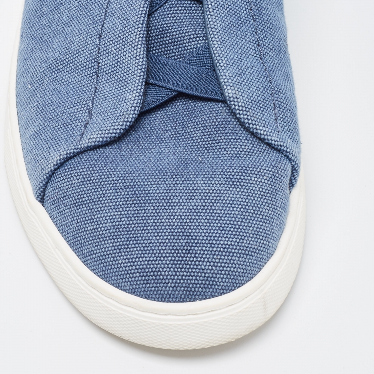 Pre Owned Ermenegildo Zegna Blue Denim Triple Stitch Low Top Sneakers Size 43