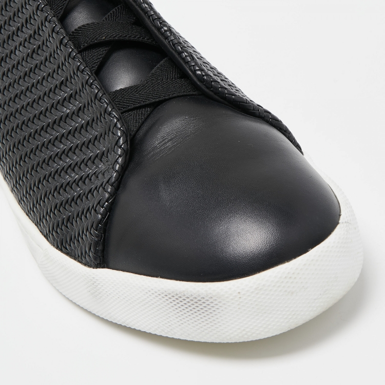 Pre Owned Ermenegildo Zegna Black Woven Leather Pelletessuta Triple Stitch Sneakers Size 43.5