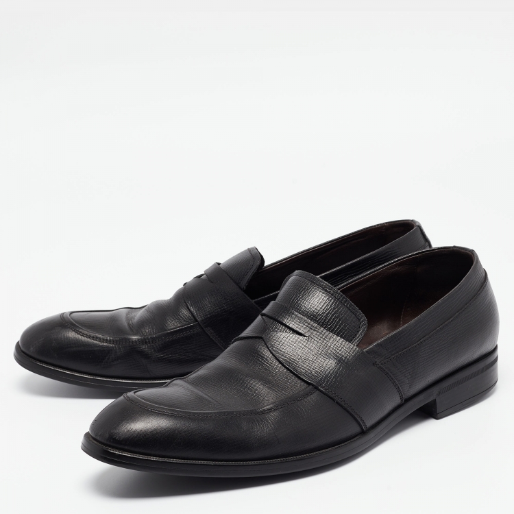 Pre Owned Ermenegildo Zegna Black Leather Slip On Loafers Size 45.5
