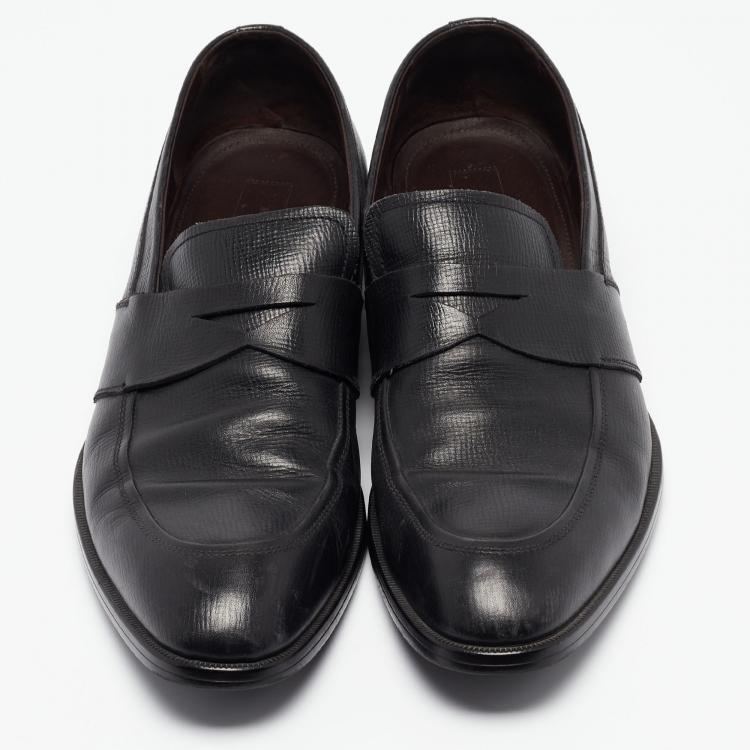 Pre Owned Ermenegildo Zegna Black Leather Slip On Loafers Size 45.5