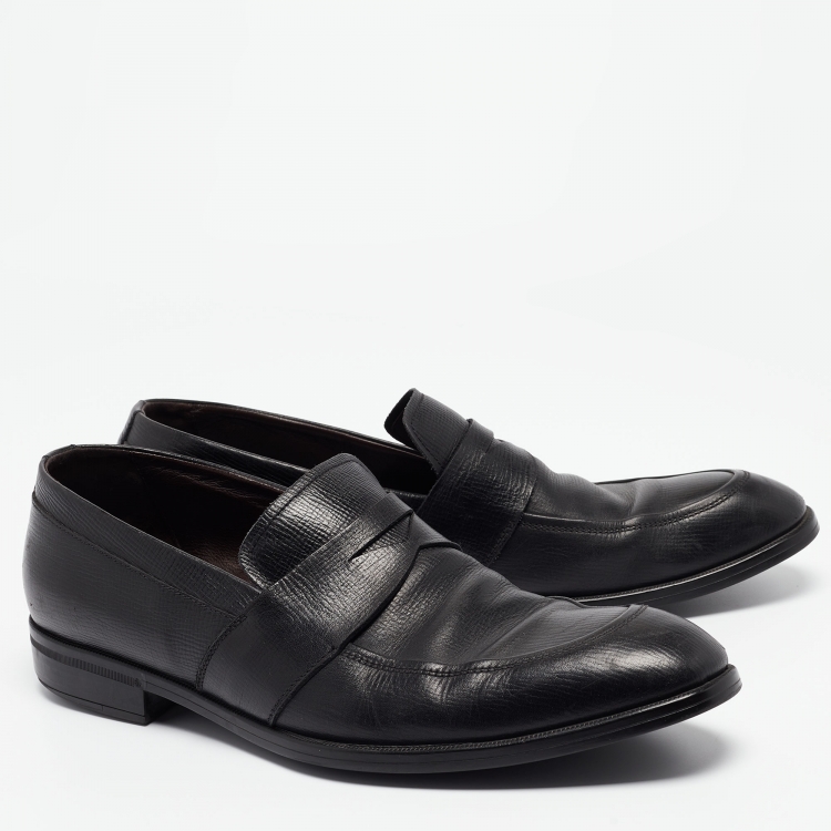 Pre Owned Ermenegildo Zegna Black Leather Slip On Loafers Size 45.5