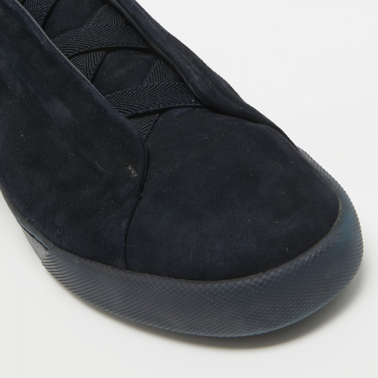 Pre Owned Ermenegildo Zegna Blue Suede Low Top Sneakers Size 43