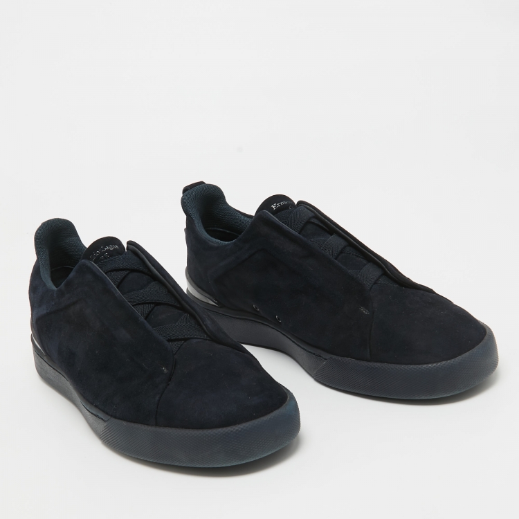 Pre Owned Ermenegildo Zegna Blue Suede Low Top Sneakers Size 43