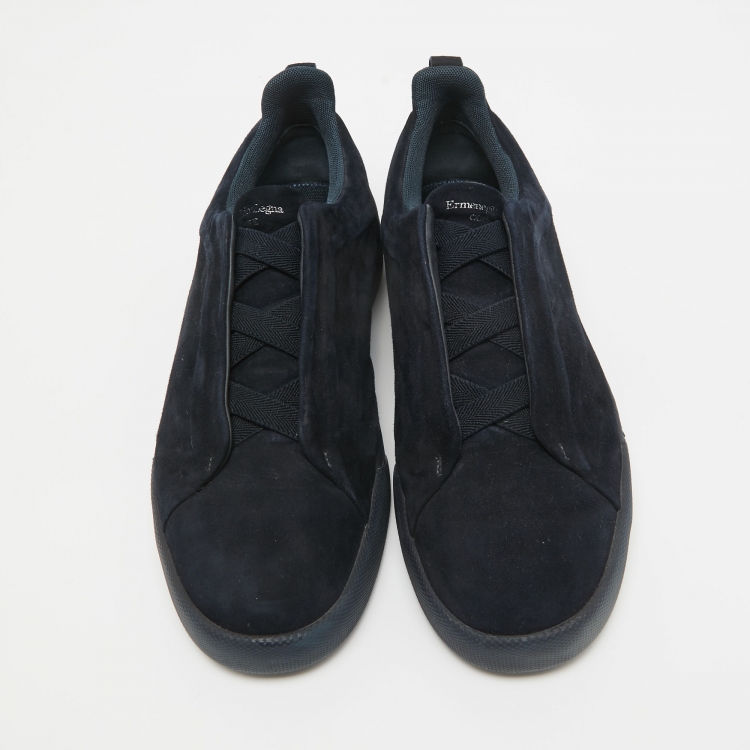 Pre Owned Ermenegildo Zegna Blue Suede Low Top Sneakers Size 43