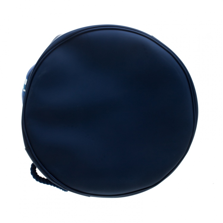 Pre Owned Ermenegildo Zegna Blue/White Striped Fabric and Leather Drawstring Backpack