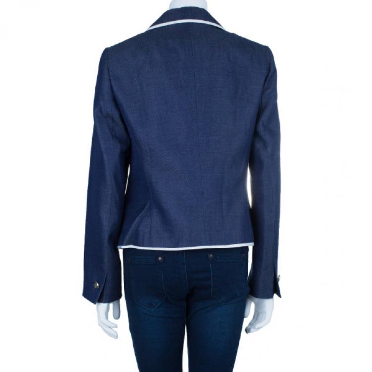 Pre Owned Escada Contrast Piped Navy Blazer S