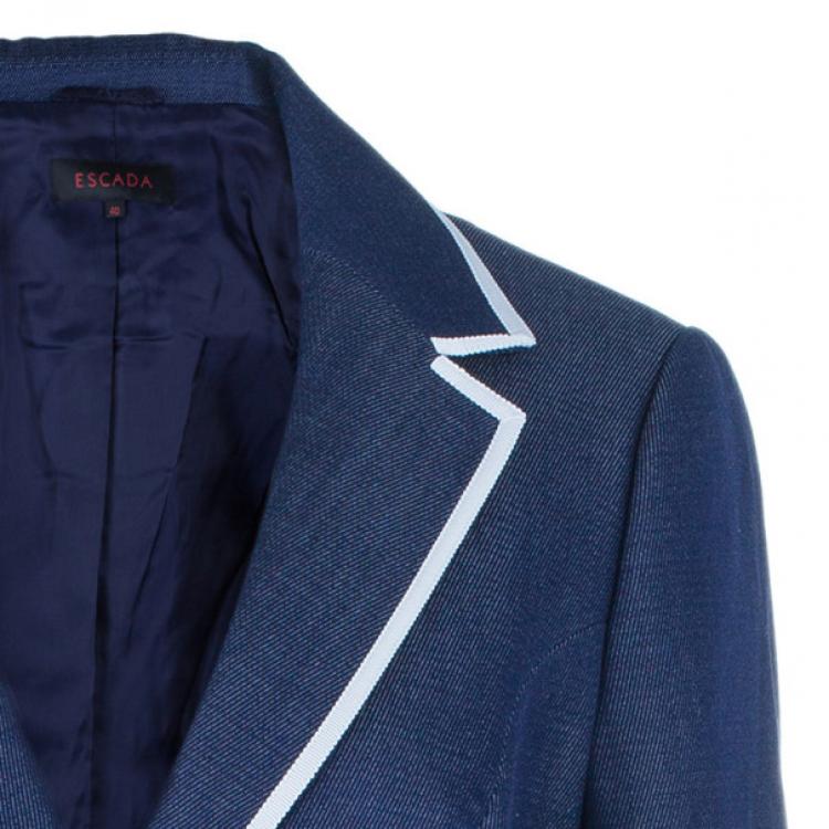 Pre Owned Escada Contrast Piped Navy Blazer S