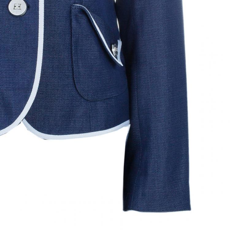 Pre Owned Escada Contrast Piped Navy Blazer S