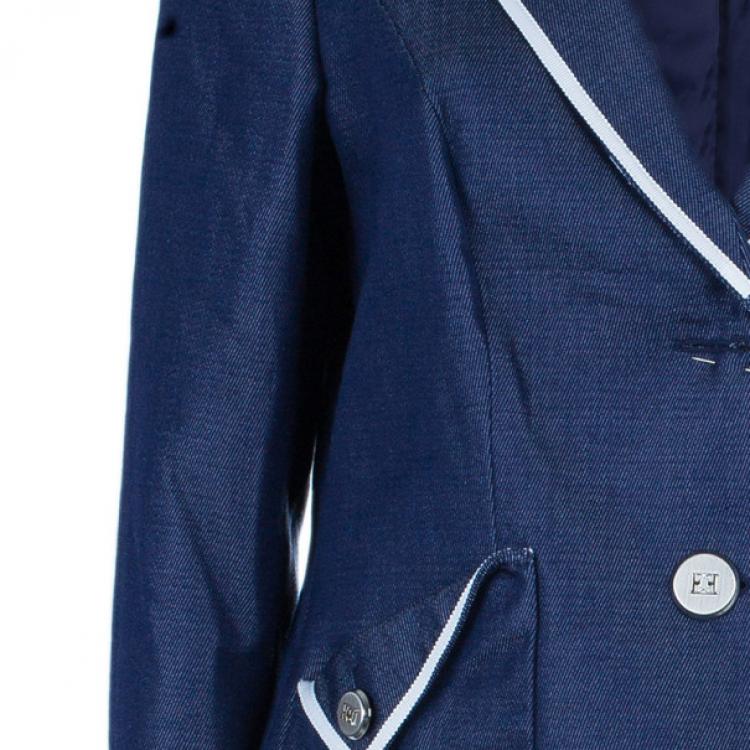 Pre Owned Escada Contrast Piped Navy Blazer S
