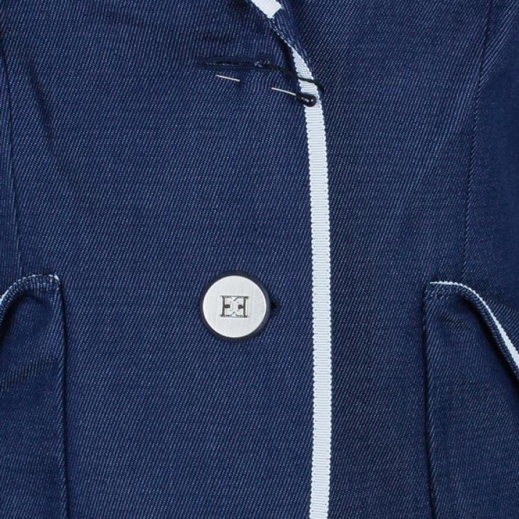 Pre Owned Escada Contrast Piped Navy Blazer S