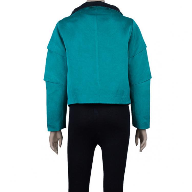 Pre Owned Escada Turquoise Contrast Collar Jacket XS