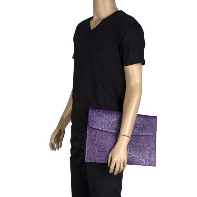 Pre Owned Etro Purple Paisley Embossed Leather Document Case