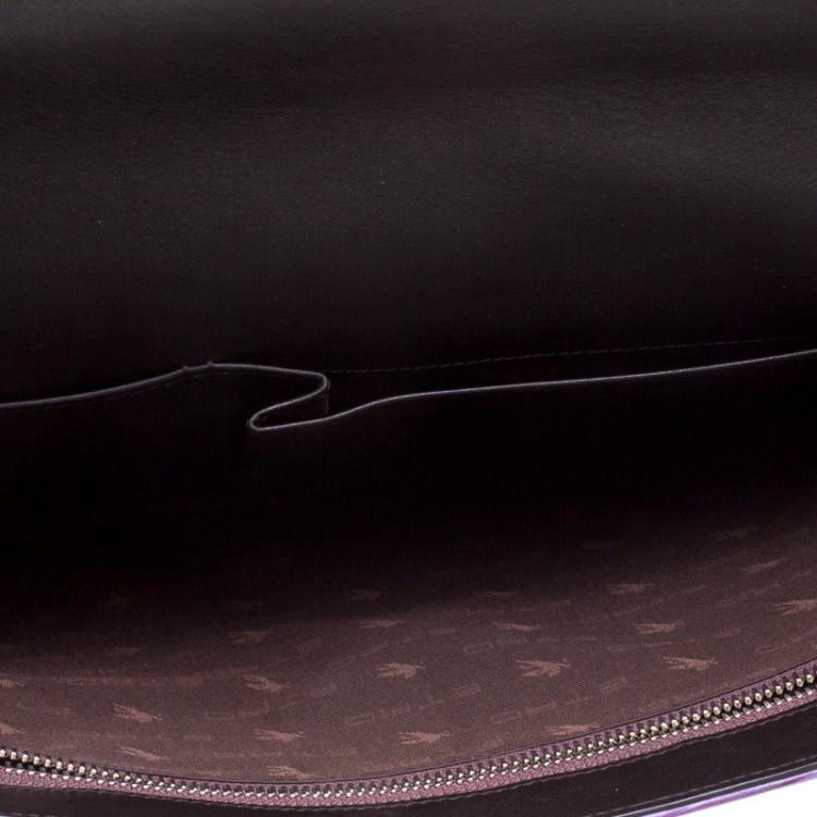 Pre Owned Etro Purple Paisley Embossed Leather Document Case