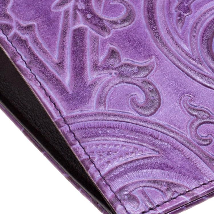 Pre Owned Etro Purple Paisley Embossed Leather Document Case