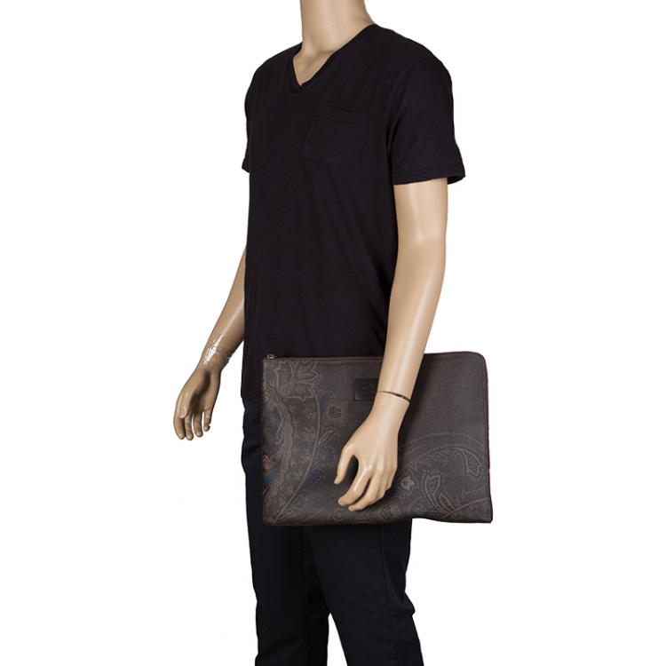 Pre Owned Etro Dark Brown Paisley Printed Coated Canvas Document Holder