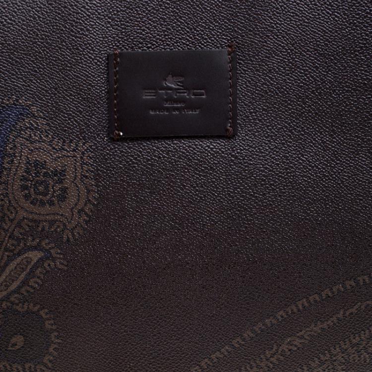 Pre Owned Etro Dark Brown Paisley Printed Coated Canvas Document Holder