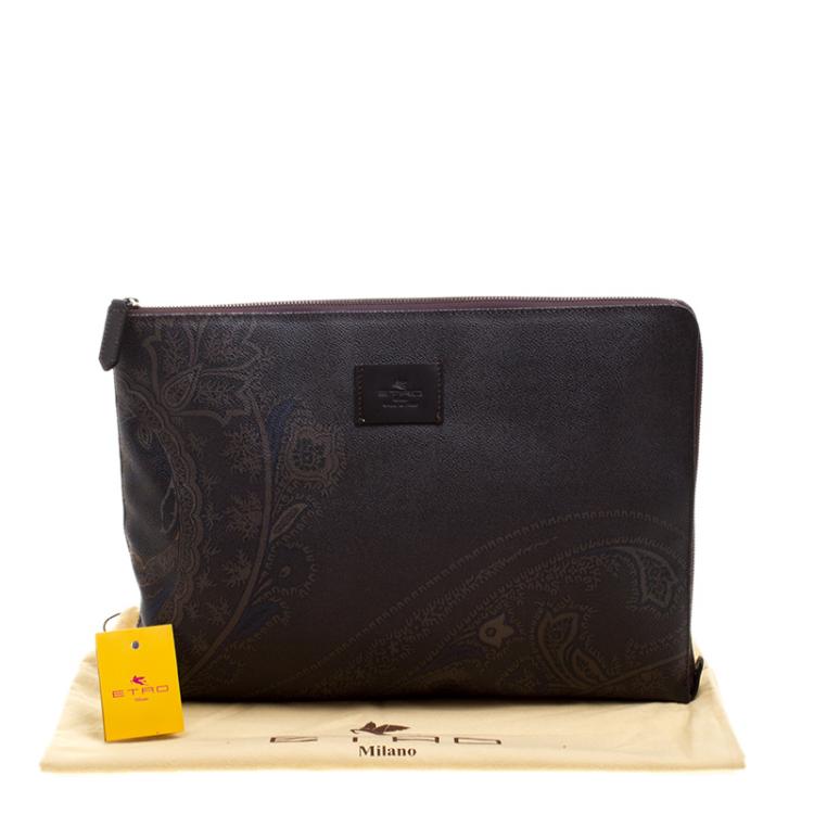 Pre Owned Etro Dark Brown Paisley Printed Coated Canvas Document Holder