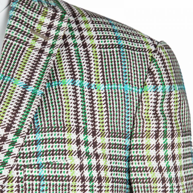 Pre Owned Etro Multicolor Linen Glen Plaid Superleggera Blazer L