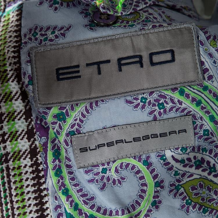 Pre Owned Etro Multicolor Linen Glen Plaid Superleggera Blazer L