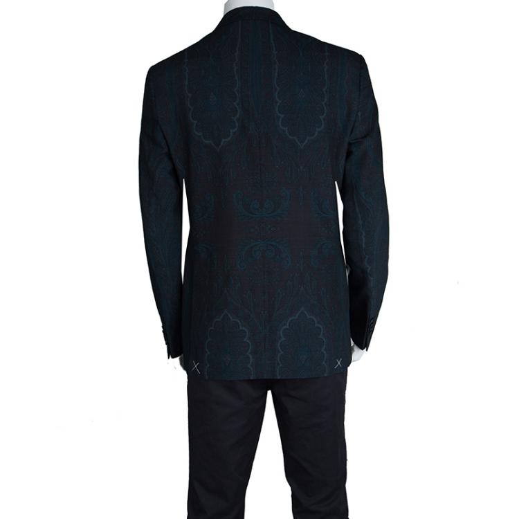 Pre Owned Etro Navy Blue and Black Paisley Printed Wool Superleggera Minerva Blazer L