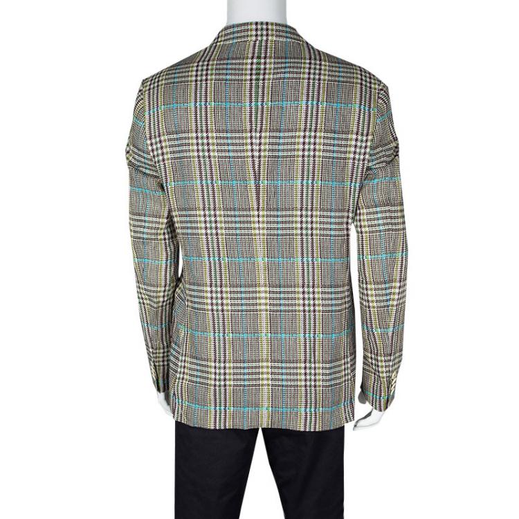 Pre Owned Etro Multicolor Linen Glen Plaid Superleggera Blazer L