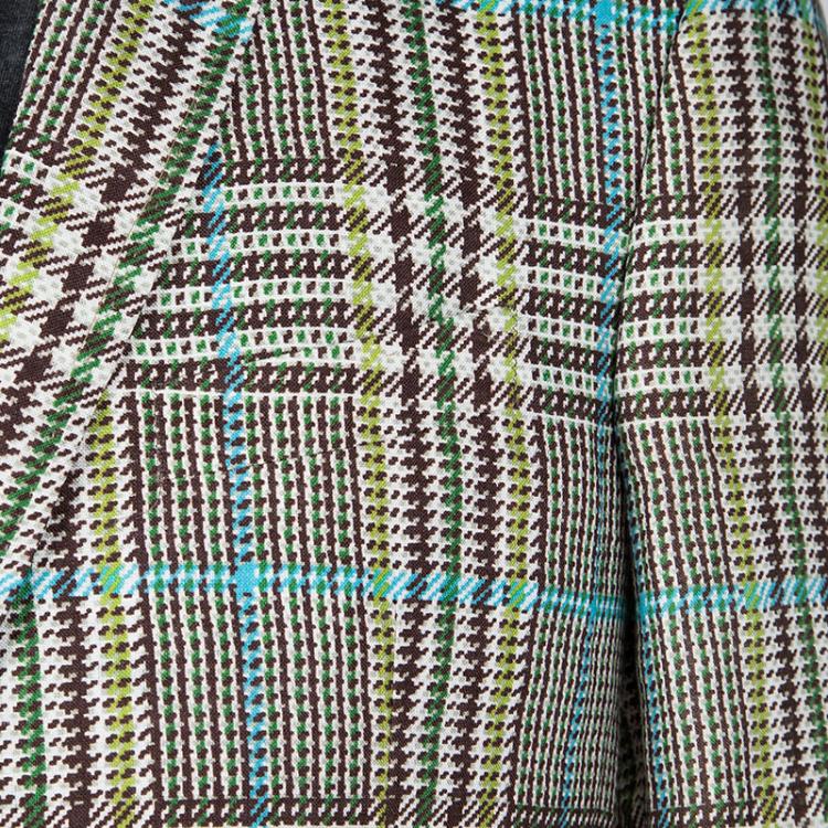 Pre Owned Etro Multicolor Linen Glen Plaid Superleggera Blazer L