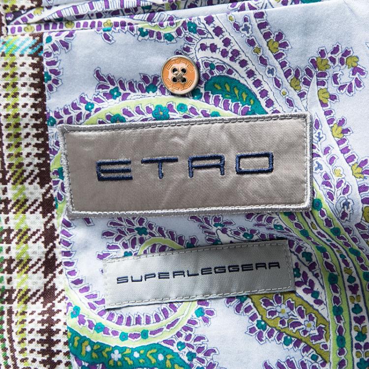 Pre Owned Etro Multicolor Linen Glen Plaid Superleggera Blazer L