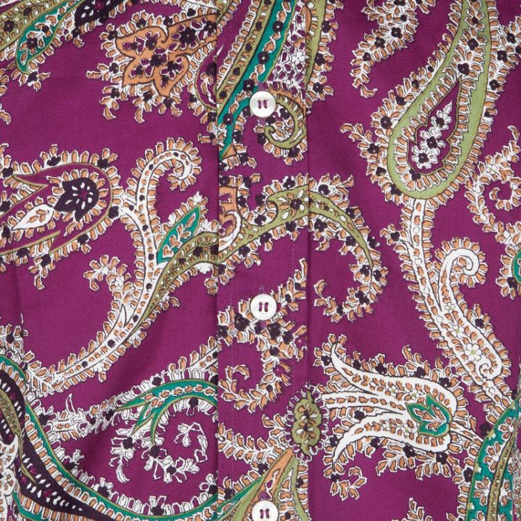 Pre Owned Etro Multicolor Paisley Printed Cotton Contrast Checked Trim Short Sleeve Shirt S