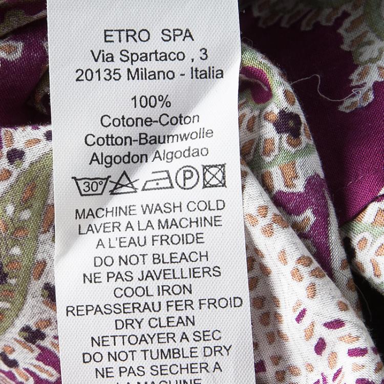 Pre Owned Etro Multicolor Paisley Printed Cotton Contrast Checked Trim Short Sleeve Shirt S