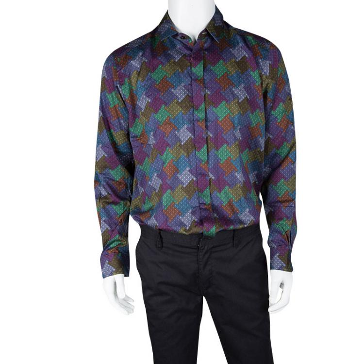 Pre Owned Etro Multicolor Printed Cotton Long Sleeve Button Front Shirt L