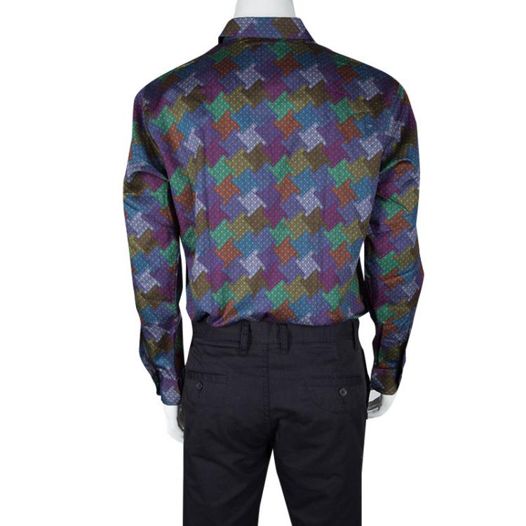 Pre Owned Etro Multicolor Printed Cotton Long Sleeve Button Front Shirt L