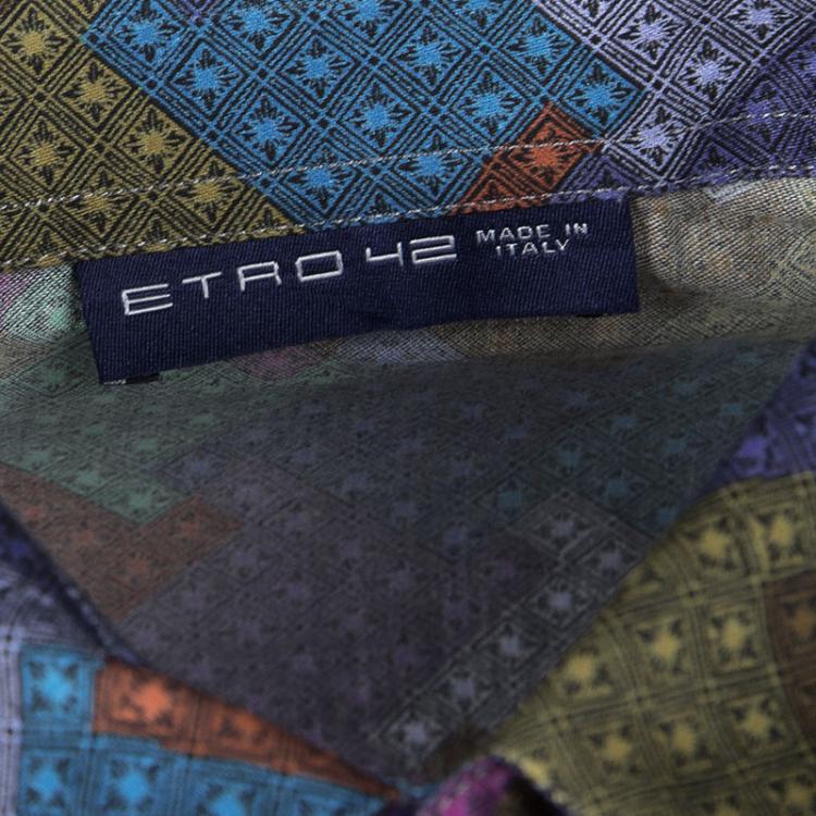 Pre Owned Etro Multicolor Printed Cotton Long Sleeve Button Front Shirt L