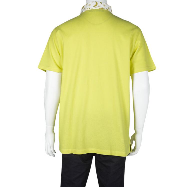Pre Owned Etro Yellow Printed Collar Polo T- Shirt 3XL