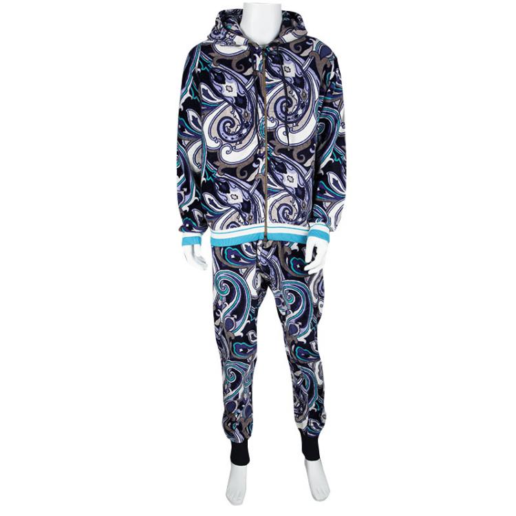 Pre Owned Etro Muticolor Printed Terrycloth Zip Front Sweatshirt and Jogger Pant Set L