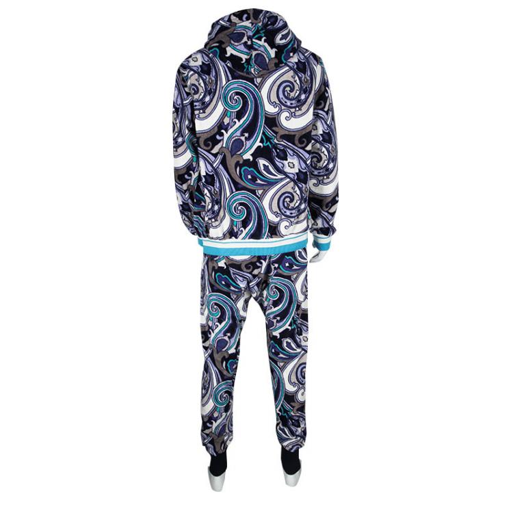 Pre Owned Etro Muticolor Printed Terrycloth Zip Front Sweatshirt and Jogger Pant Set L