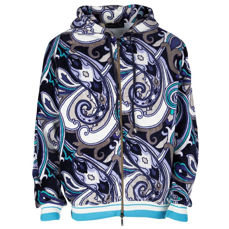 Pre Owned Etro Muticolor Printed Terrycloth Zip Front Sweatshirt and Jogger Pant Set L