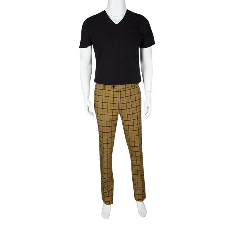 Pre Owned Etro Mustard Checked Wool Panama Slim Fit Trousers L
