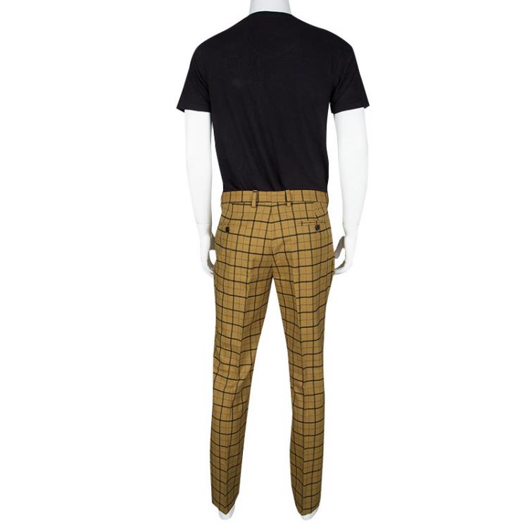 Pre Owned Etro Mustard Checked Wool Panama Slim Fit Trousers L