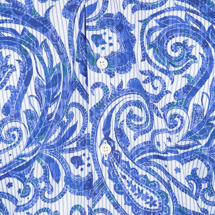 Pre Owned Etro Blue and White Paisley Print Long Sleeve Button Front New Lucky Reg Shirt M