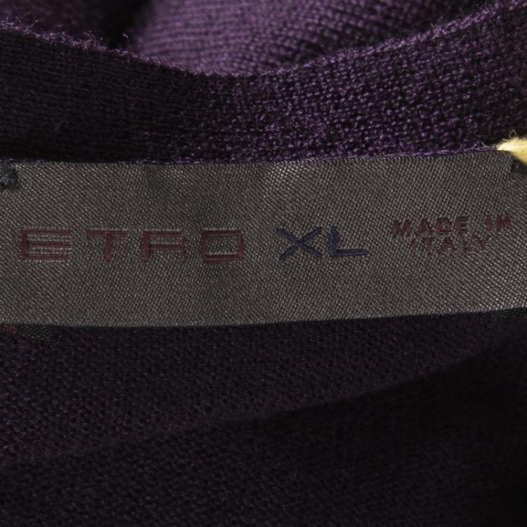Pre Owned Etro Purple Paisley Printed Wool Silk Button Front Cardigan XL