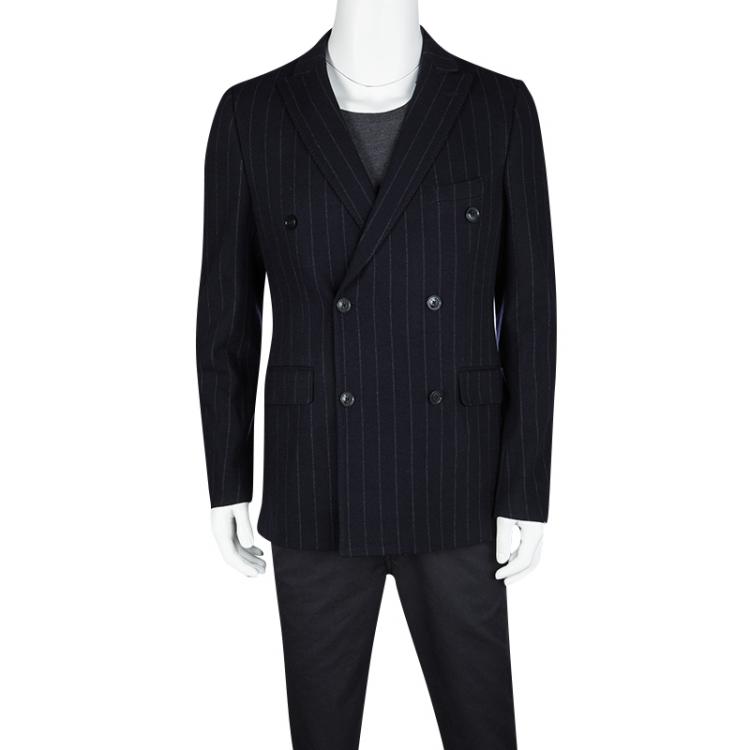 Pre Owned Etro Navy Blue Wool Blend Chalk Striped Double Breasted Blazer M